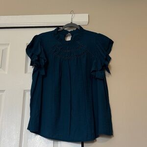 SHEIN Dark Teal Ruffle Sleeve Blouse